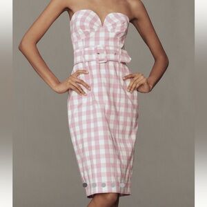 Anthropologie Maeve Gingham Strapless Sweetheart Fitted Midi Dress NWT